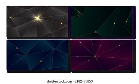 Fondo Geométrico Geométrico Verde Púrpura Azul Profundo De Plata. Patrón de celebración del Polígono esparcido. Diseño azul morado oscuro verde negro oscuro. Banner navideño VIP rico. Afiche De Año Nuevo De Lujo En 3D.