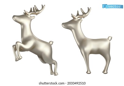 Silver deer, Christmas decoration. 3d realistic vector icon