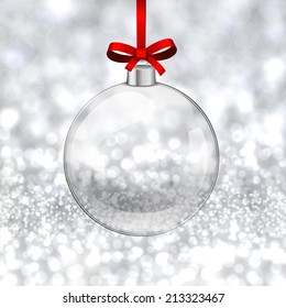 Silver defocused background. Bright bokeh. Glass ball. Vector. 