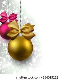 El fondo plateado desenfocado decorado con bolas de navidad. Ilustración vectorial.  