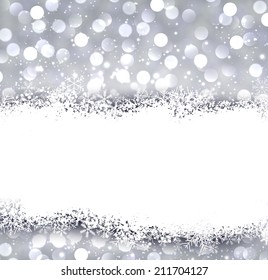 Silver defokussierter Weihnachtshintergrund. Helles Bokeh. Vektorgrafik.