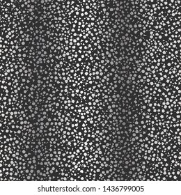 Silver Dense Micro Terrazzo Seamless Repeat Vector Pattern Swatch. Thousands of random non-overlapping polygonal elements on black background. Generative Art.