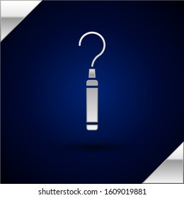 Silver Dental explorer scaler for teeth icon isolated on dark blue background.  Vector Illustration