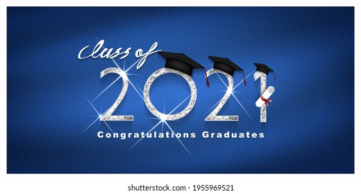 Silver design for graduation. Class of 2021. Congratulation event, T-shirt, logo, party, high school or college graduate. Lettering for greeting, invitation card invitation etc. Vector illustration