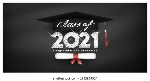 Silver design for graduation. Class of 2021. Congratulation event, T-shirt, logo, party, high school or college graduate. Lettering for greeting, invitation card invitation etc. Vector illustration