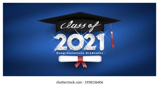 Silver design for graduation. Class of 2021. Congratulation event, T-shirt, logo, party, high school or college graduate. Lettering for greeting, invitation card invitation etc. Vector illustration
