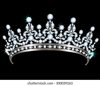 Silver diadem with diamonds on black background