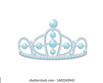 Silver diadem with precious stones. Vector illustration.