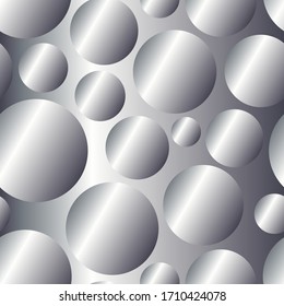 Silver diagonal gradient circles seamless pattern. Abstract modern vector background. Shiny metal endless wallpaper.