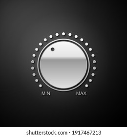 Silver Dial Knob Level Technology Settings Icon Isolated On Black Background. Volume Button, Sound Control, Music Knob With Scale, Analog Regulator. Long Shadow Style. Vector.