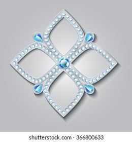 silver diamond with blue gems on a light background