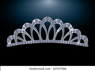 Silver diamond diadem for princess, vector illustration