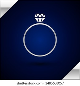 Silver Diamond engagement ring icon isolated on dark blue background.  Vector Illustration