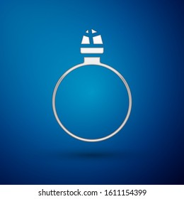 Silver Diamond engagement ring icon isolated on blue background.  Vector Illustration