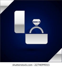 Silver Diamond engagement ring icon isolated on dark blue background.  Vector Illustration
