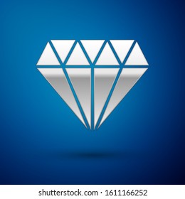 Silver Diamond icon isolated on blue background. Jewelry symbol. Gem stone.  Vector Illustration