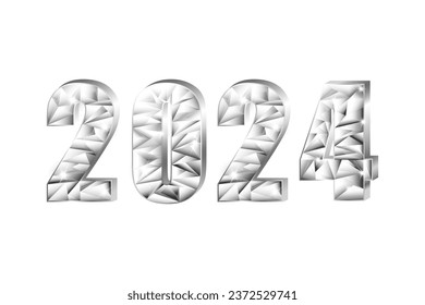 Silver diamond New Year numbers 2024. 3D. Stylish fashionable silver vector illustration. Vector illustration