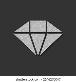 Silver diamond on matte black background. Luxury shiny design for card, invitation. Minimalist vector illustration. 3D gem