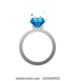 silver diamond wedding engagement ring flat icon. crystal jewel illustration isolated.
