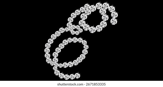 Ilustración vectorial de diseño de texto de lujo de la letra E del alfabeto de los diamantes de plata.	