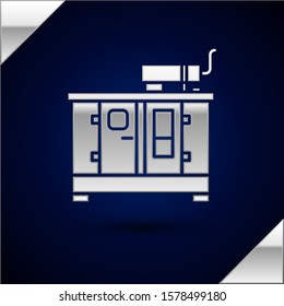 Silver Diesel power generator icon isolated on dark blue background. Industrial and home immovable power generator.  Vector Illustration