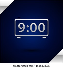 Silver Digital alarm clock icon isolated on dark blue background. Electronic watch alarm clock. Time icon.  Vector Illustration