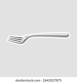 Silver Dining Fork Sticker. Realistic vector sticker of a shiny silver dining fork, perfect for kitchen, restaurant, and food-related designs