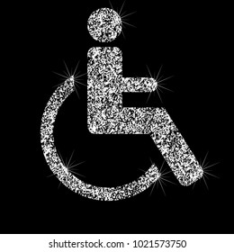 Silver disabled icon in armchair. Effect of diamond. Transparent silver jewelry sign.