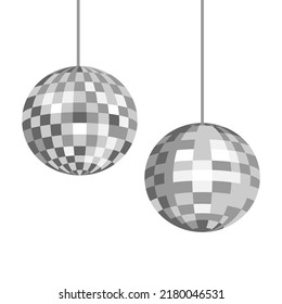 Silver disco balls. Vector flat illustration on isolated background. Template for greeting cards, posters