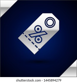 Silver Discount percent tag icon isolated on dark blue background. Shopping tag sign. Special offer sign. Discount coupons symbol.  Vector Illustration