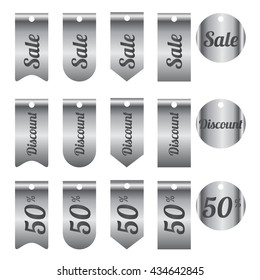Silver discount, sale, 50% stickers tag set. vector collection, you can simply change color and size