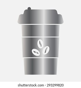 Silver Disposable coffee cup icon. vector icon