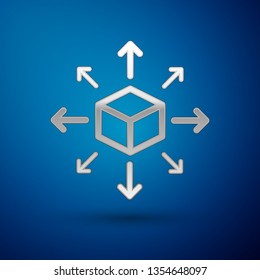 Silver Distribution icon isolated on blue background. Content distribution concept. Vector Illustration