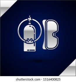 Silver Diving mask and aqualung icon isolated on dark blue background. Oxygen tank for diver. Extreme sport. Sport equipment.  Vector Illustration