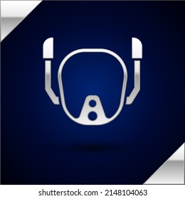 Silver Diving mask icon isolated on dark blue background. Extreme sport. Diving underwater equipment.  Vector