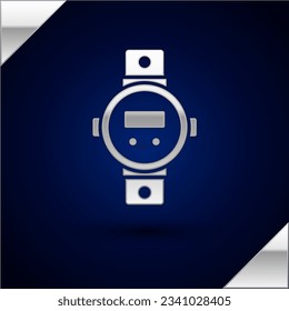 Silver Diving watch icon isolated on dark blue background. Diving underwater equipment.  Vector