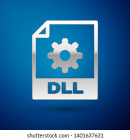 Silver DLL file document icon. Download dll button icon isolated on blue background. DLL file symbol. Vector Illustration