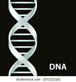 Silver Dna Dna. 3d stile, vector illustration, isolated on black background