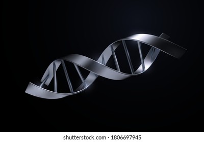 Silver DNA Strand. Vector 3d Scientific Illustration. Biotechnology Or Bio Engineering Concept. Genetic Research Sign.