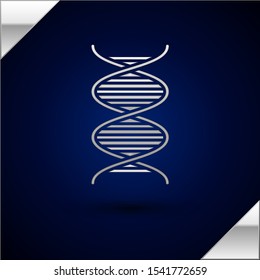Silver DNA symbol icon isolated on dark blue background.  Vector Illustration