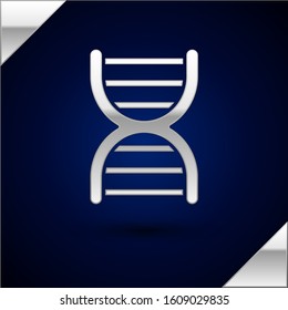 Silver DNA symbol icon isolated on dark blue background.  Vector Illustration
