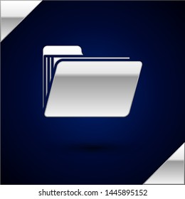 Silver Document folder icon isolated on dark blue background. Accounting binder symbol. Bookkeeping management.  Vector Illustration
