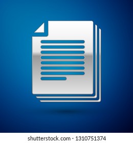 Silver Document icon isolated on blue background. File icon. Checklist icon. Business concept. Vector Illustration