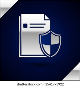 Silver Document protection concept icon isolated on dark blue background. Confidential information and privacy idea, secure, guard, shield.  Vector Illustration