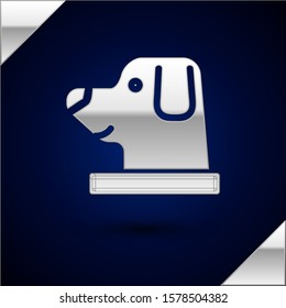 Silver Dog in astronaut helmet icon isolated on dark blue background.  Vector Illustration