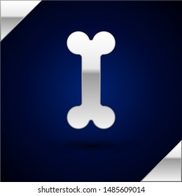 Silver Dog bone icon isolated on dark blue background. Pets food symbol.  Vector Illustration