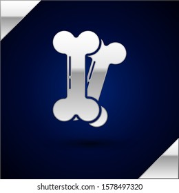 Silver Dog bone icon isolated on dark blue background. Pets food symbol.  Vector Illustration
