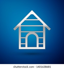 Silver Dog house icon isolated on blue background. Dog kennel. Vector Illustration