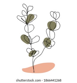 Silver dollar and eucalyptus leaves icon Line art. Abstract minimal flower design for cover, prints, floral wall art, Home decor picture, fabric and wallpaper. Vector illustration