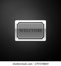 Silver Doormat with the text Welcome icon isolated on black background. Welcome mat sign. Long shadow style. Vector.